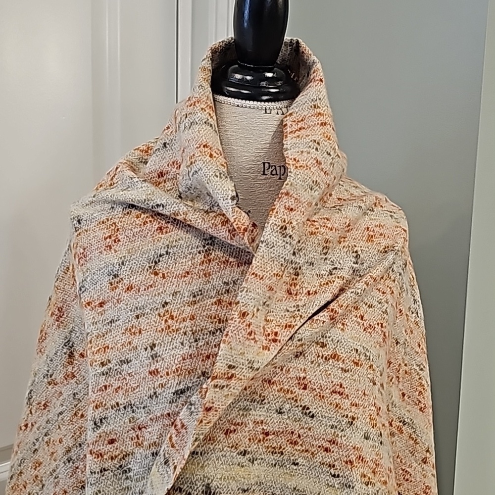 Pretty Persuasion Tan And Orange Frayed Edge Scarf/Wrap - OS - Picture 6 of 6